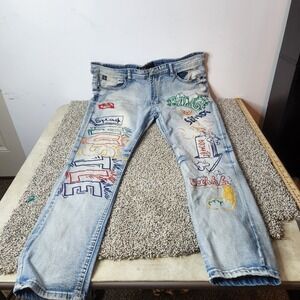 Switch‎ Remarkable Jeans Mens *38x30 Slim Taper Fit Graffiti Streetwear Y2k
